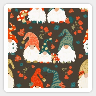 Autumn Gnomes with Long White Beards and Knitted Hats Sticker